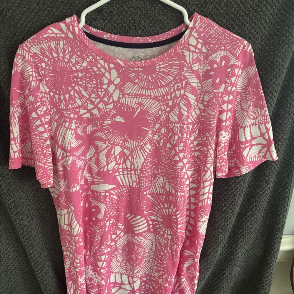 Tory Burch Pink and White Floral Short Sleeve Top